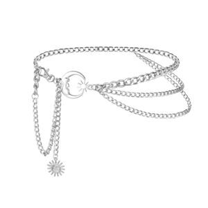 1398 Multilayer Metal Waist Chain Belts Adjustable Women Moon & Star Chunky